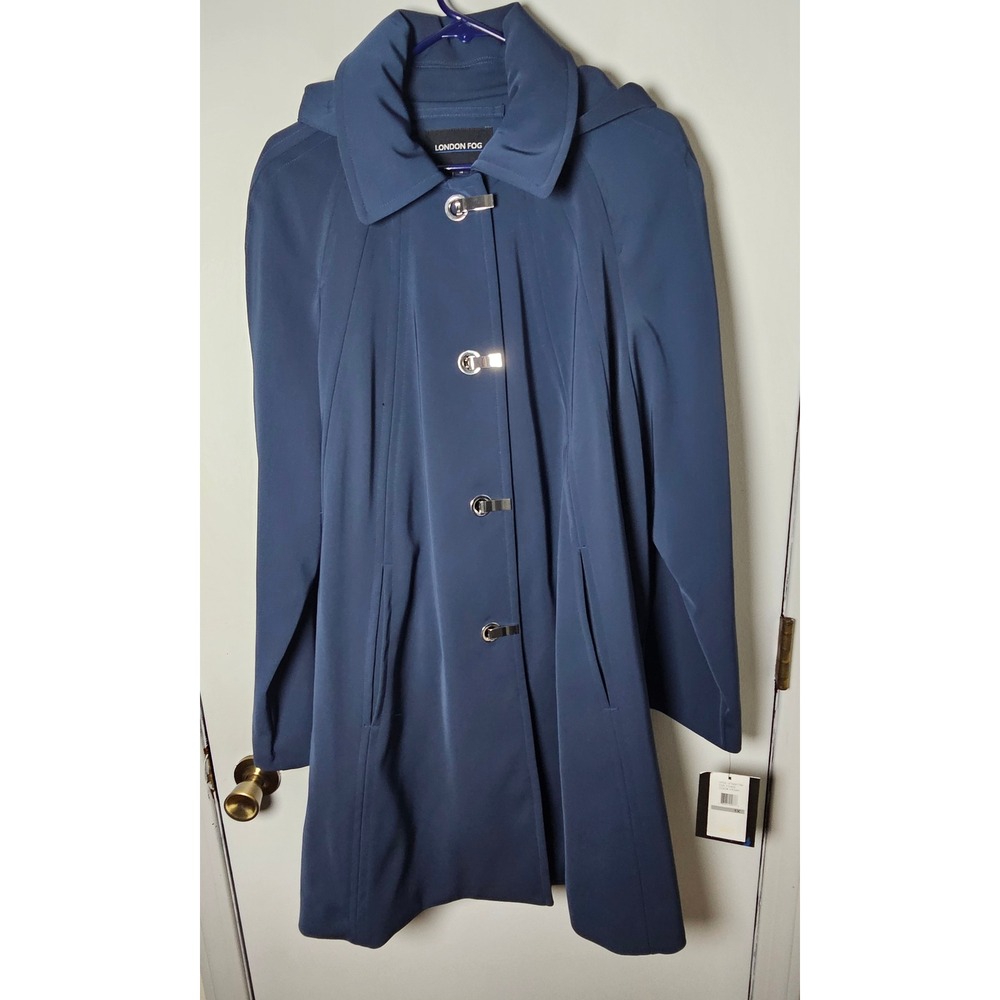 London Fog Women Ocean Blue Removable Hood Trench Coat Toggle Closure Sz 1x NWT